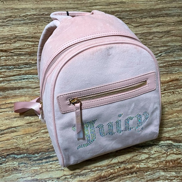 Juicy Couture Blush Pink Velour Mini Backpack Juicy Logo Embellished - Picture 6 of 6